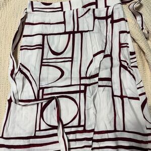LOFT White and Burgundy Geometric Midi Skirt